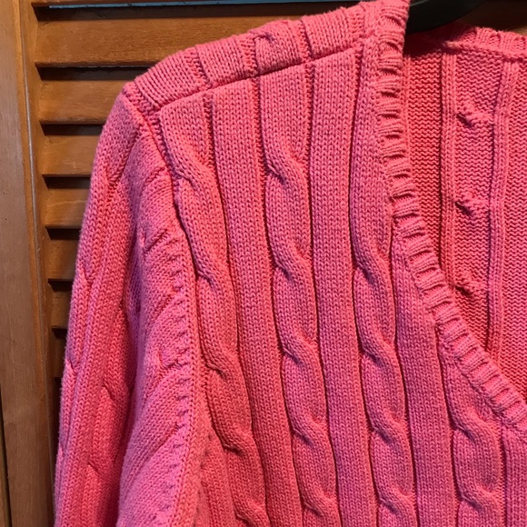 Chaps Pink Cable Knit V-neck Sweater - Picture 3 of 8